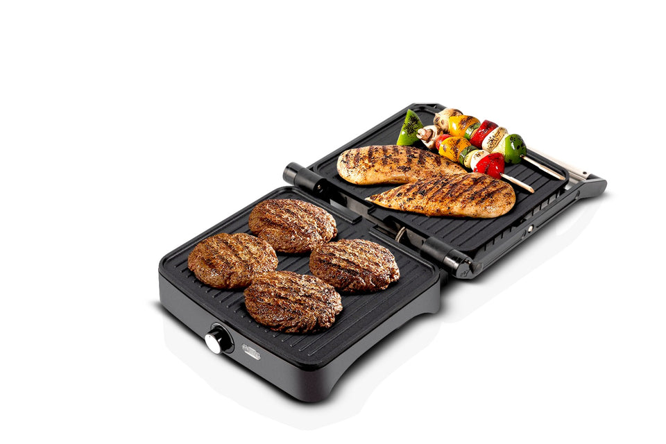 Lumme Panini Press Grill Indoor Sandwich Maker 4 Slice Large Non Stick Versatile Grill Opens 180 Degrees Black SW19